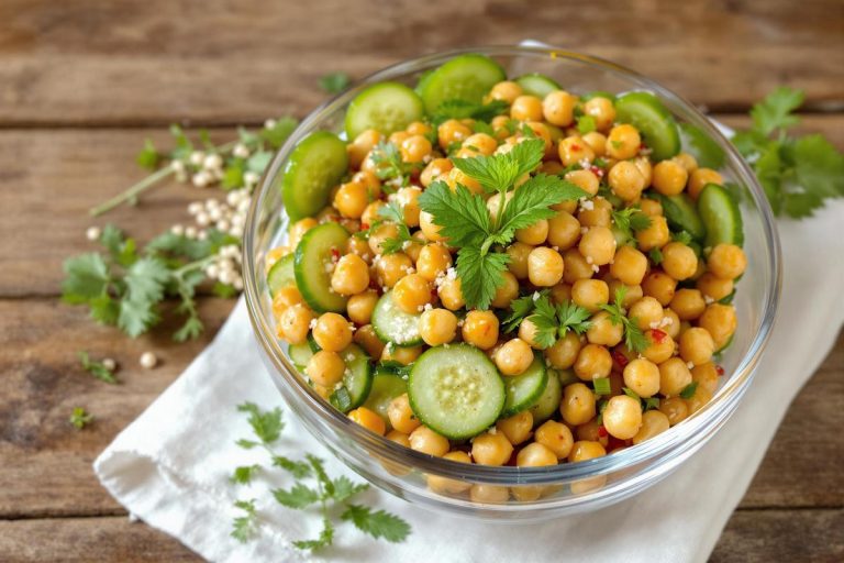 La salade de pois chiches croustillants et concombre pour un repas complet et équilibré.jpg
